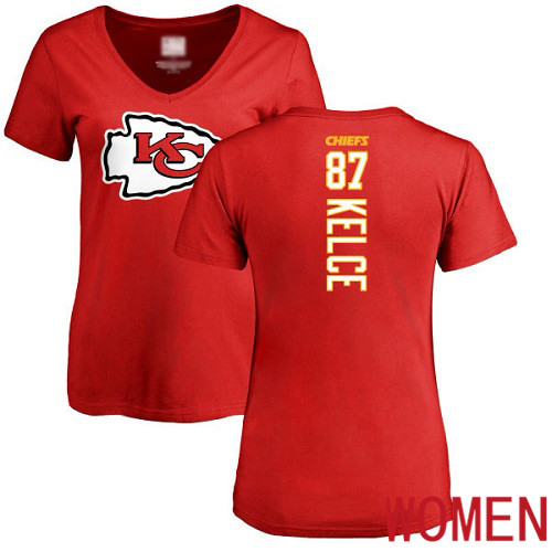 Women Football Kansas City Chiefs #87 Kelce Travis Red Backer T-Shirt